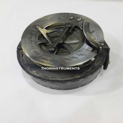Antique Bronze Nautical Sundial Compass WEST London with CASE Free Rustic Vintage Home Decor Gifts