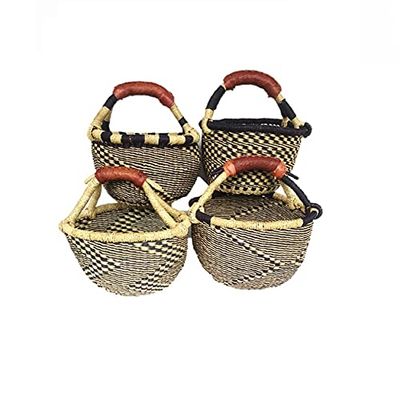 Children's Mini Bolga African Bolga Basket Fair Trade Ghana Baskets toys Egg baskets (COLORS VARY) (9"-11" - Blues & Black)