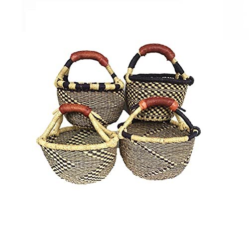 Children's Mini Bolga African Bolga Basket Fair Trade Ghana Baskets toys Egg baskets (COLORS VARY) (9"-11" - Blues & Black)