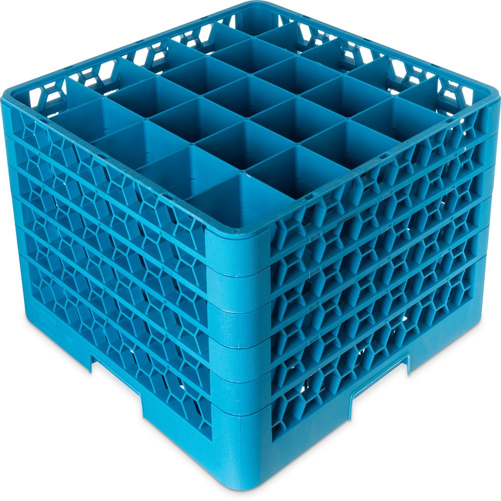 CFS RG25-514 OptiClean 25 Compartment Glass Rack with 5 Extenders, 11.9", Blue, Polypropylene, Blue