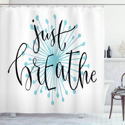 Ambesonne Just Breathe Shower Curtain, Writing for Optimistic Lifestyle Positive Saying in Hand Writing Style, Cloth Fabric Bathroom Decor Set with Hooks, 69" W x 70" L, Aqua Black White