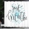 Ambesonne Just Breathe Shower Curtain, Writing for Optimistic Lifestyle Positive Saying in Hand Writing Style, Cloth Fabric Bathroom Decor Set with Hooks, 69" W x 70" L, Aqua Black White view 3