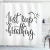 Ambesonne Just Breathe Shower Curtain, Keep Breathing Phrase Hand Writing Sun and Clouds Doodle, Cloth Fabric Bathroom Decor Set with Hooks, 69" W x 84" L, Charcoal Grey White view 1