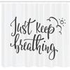 Ambesonne Just Breathe Shower Curtain, Keep Breathing Phrase Hand Writing Sun and Clouds Doodle, Cloth Fabric Bathroom Decor Set with Hooks, 69" W x 84" L, Charcoal Grey White view 2