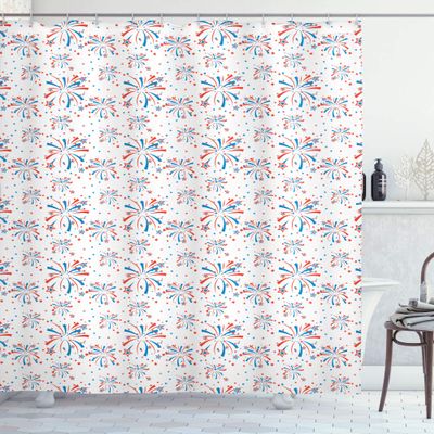 Ambesonne 4th of July Shower Curtain, American Festivities with Freedom and Liberty Themes Summer Celebrations, Cloth Fabric Bathroom Decor Set with Hooks, 69" W x 84" L, Red White Blue