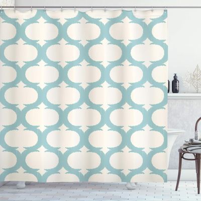 Ambesonne Aqua Shower Curtain, Mesh Pattern with Curvy Lattice Design Old Fashioned Pastel, Cloth Fabric Bathroom Decor Set with Hooks, 69" W x 84" L, Seafoam Cream