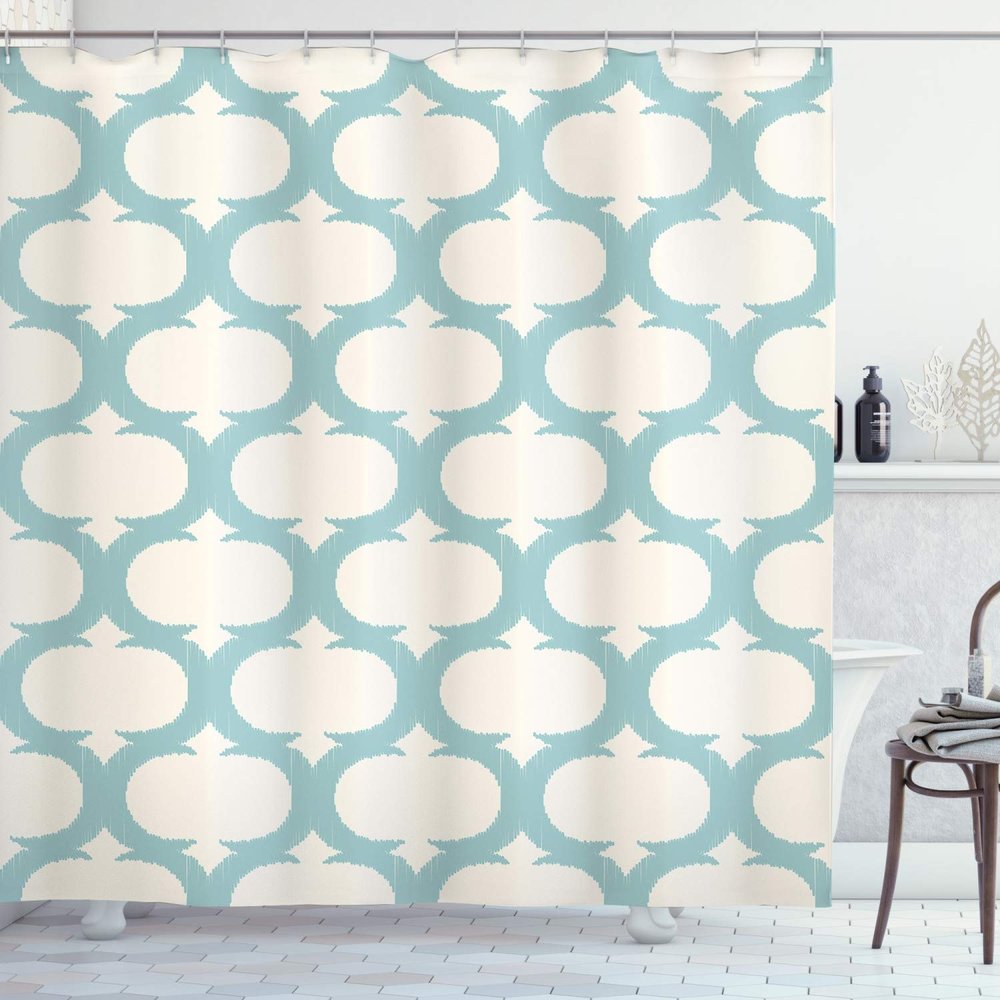 Ambesonne Aqua Shower Curtain, Mesh Pattern with Curvy Lattice Design Old Fashioned Pastel, Cloth Fabric Bathroom Decor Set with Hooks, 69" W x 84" L, Seafoam Cream