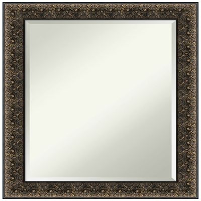 Amanti Art Black Bathroom Mirror for Over Sink, 29x23 Intaglio Embossed Black Rectangle Vanity Mirror, Medium Traditional Wood Frame, Hangs Horizonally or Vertically, Bathroom Wall Decor, Beveled Edge