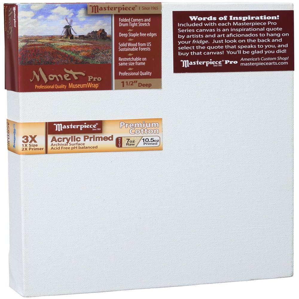 MASTERPIECE 43084 Monet Pro 1.5" Deep Monterey 10.5 oz Cotton Medium Texture Stretched Canvas 8" x 13"