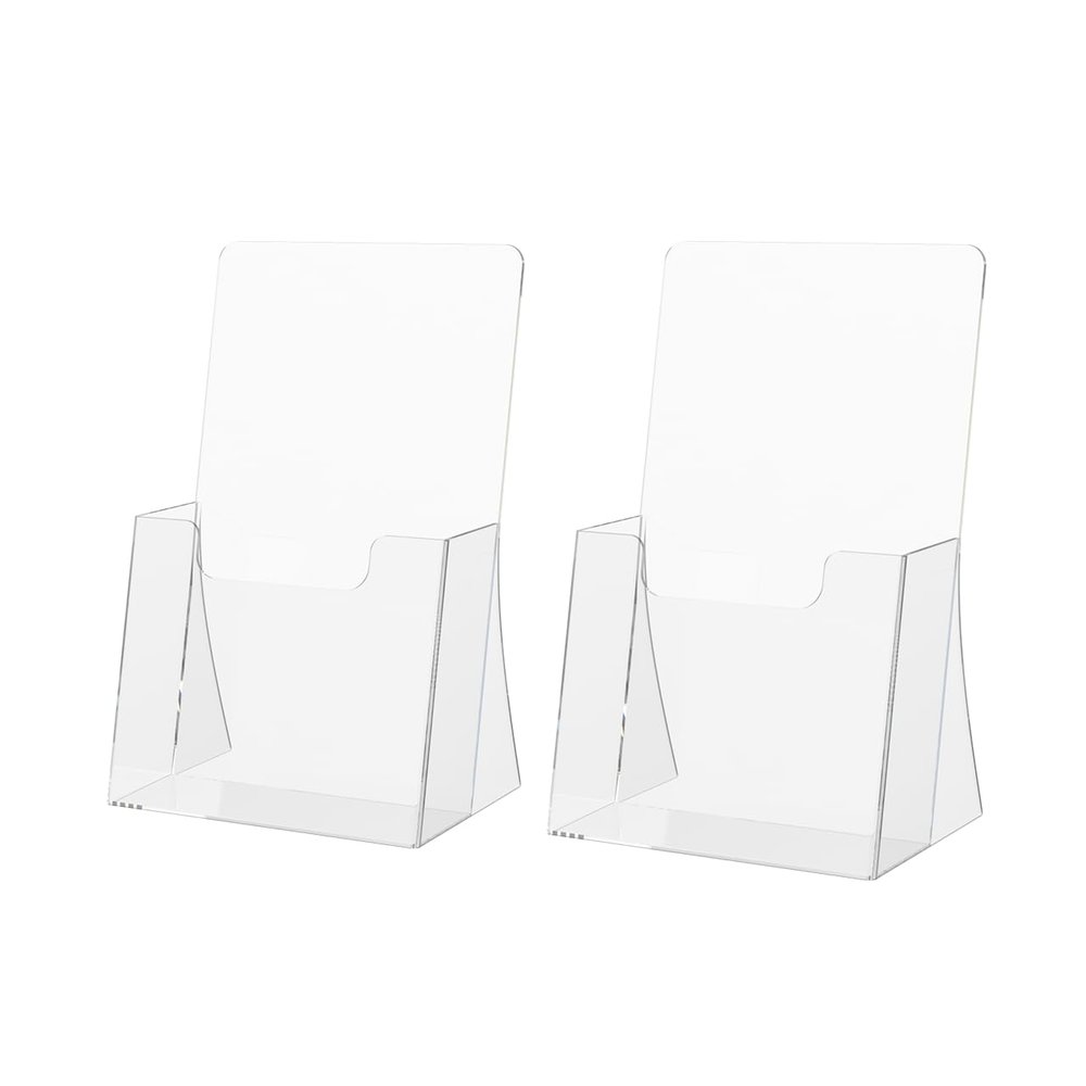 Marketing Holders 2 Pack 4.25" Brochure Holder Pamphlet Flyer Maps Menus Display Stand Counter for Offices and Stores Clear Acrylic