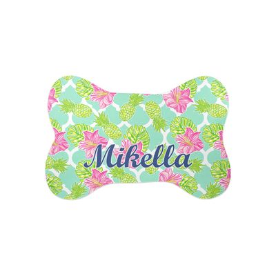 RNK Shops Personalized Preppy Hibiscus Bone Shaped Dog Food Mat (Small)
