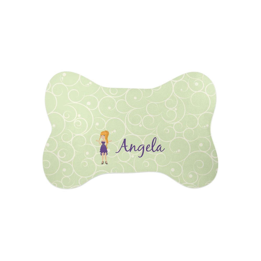 Personalized Custom Character (Woman) Bone Shaped Dog Food Mat (Small)