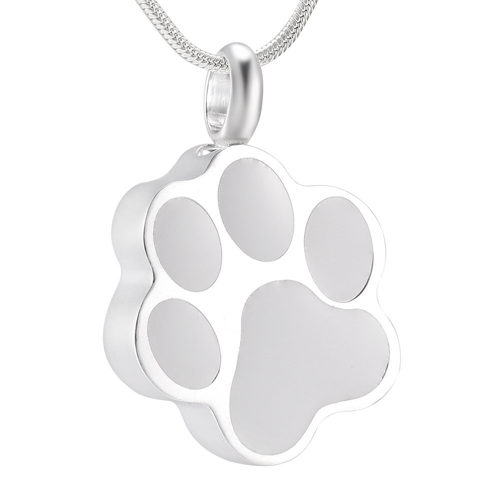 Oinsi Sterling Silver Black/White Dog Paw Cremation Urn Pendant Necklace For Pet Ashes (White Paw)