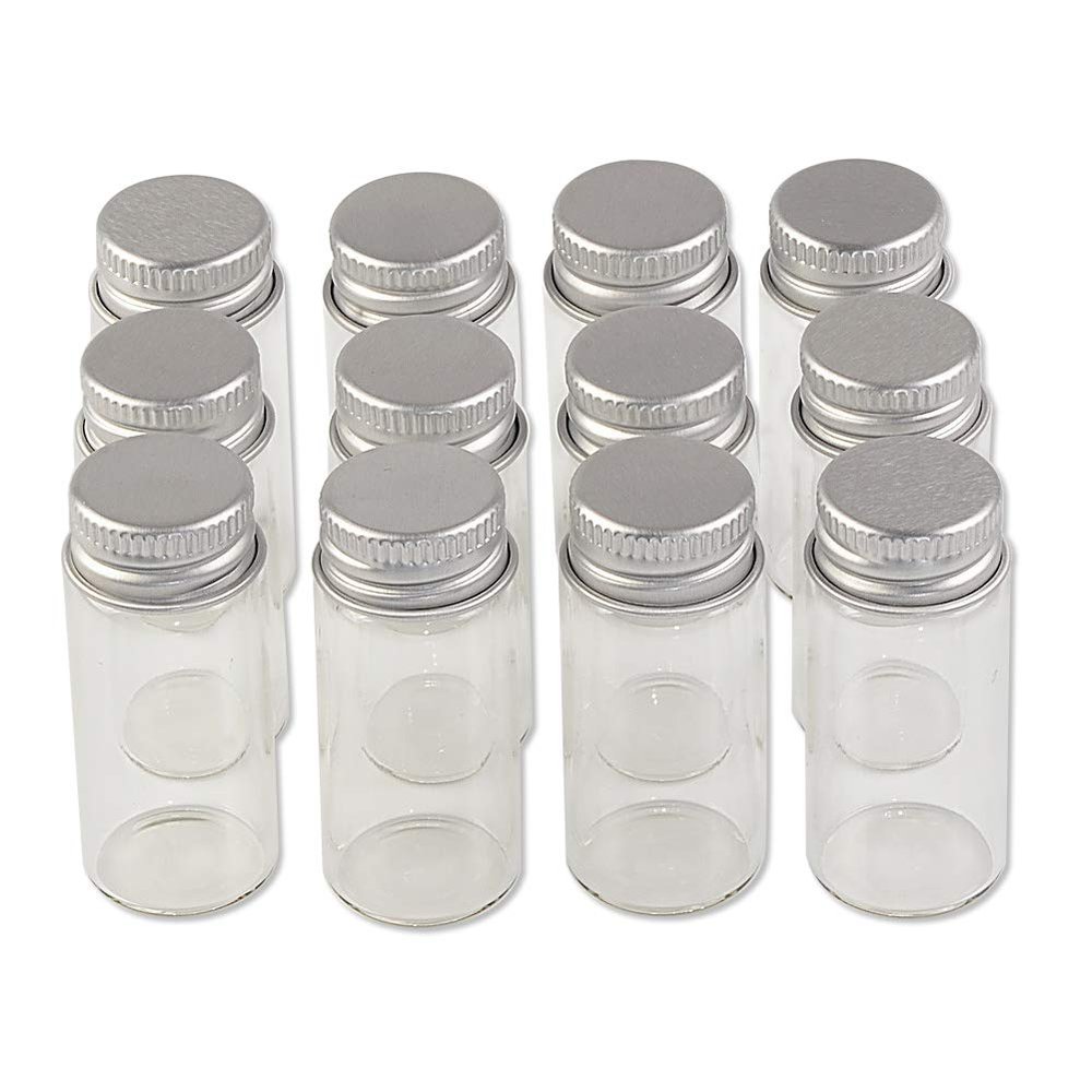 10units 10ML Mini Jars Crafts Glass Bottles with Aluminium Cap Liquid Pill Powder Ornament Bottles Empty Glass Vials Jars (100, 10ml)