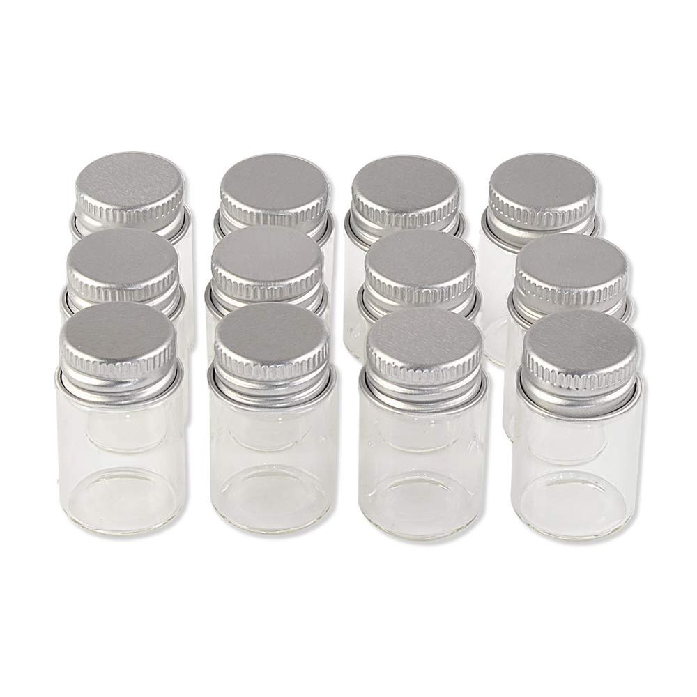 100units 6ml Mini Jars Crafts Glass Bottles with Aluminium Cap Liquid Pill Powder Ornament Bottles Empty Glass Vials Jars (100, 6ml)