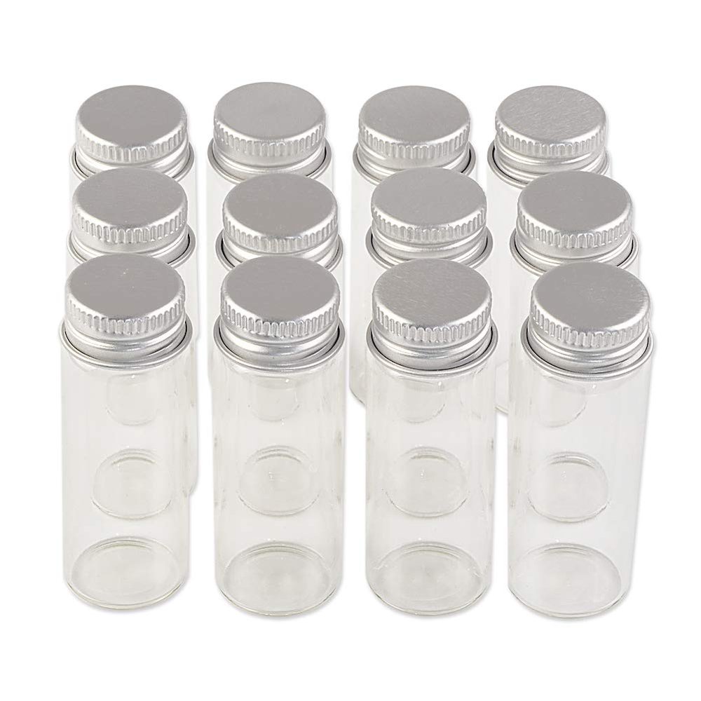 100units 14ml Glass Bottles With Metal Cap Empty Small Wishing Bottle Glass Vials Jars (100, 14ml)