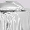 Cloud Fino 4 Pc Silk Sheets Set | Luxurious Silk Satin Fitted & Flat Sheets | Silk Pillowcase | Hotel Quality, Full XL, White view 2