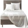 Cloud Fino 4 Pc Silk Sheets Set | Luxurious Silk Satin Fitted & Flat Sheets | Silk Pillowcase | Hotel Quality, Full XL, White view 4