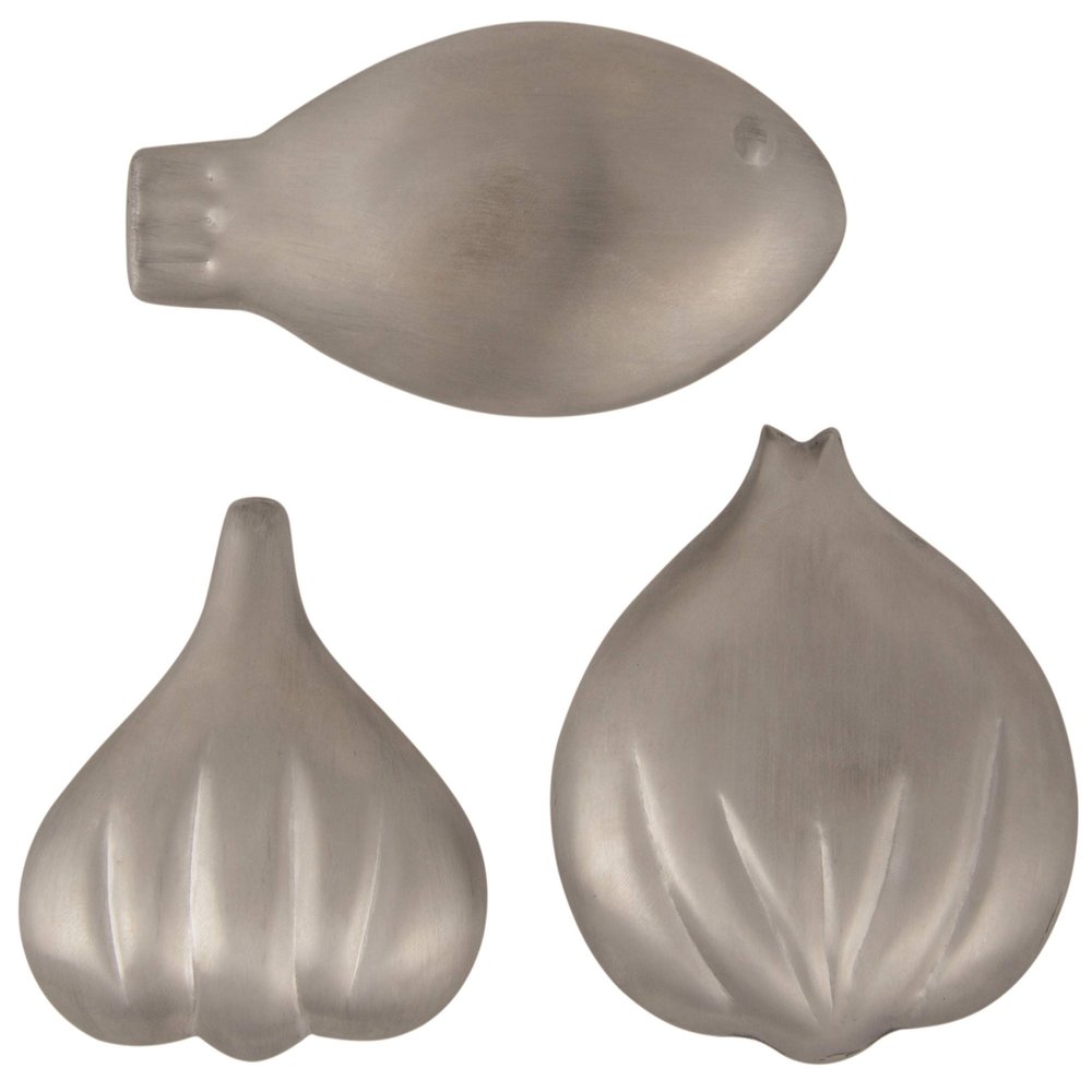 Esschert Design C2078S Stainless-Steel Odor Eliminating Soap in 3-Shapes: Fish, Garlic and Onion, Silver