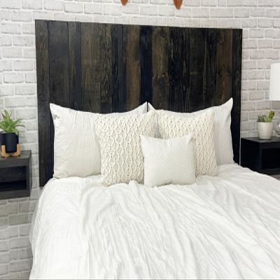 Barn Walls Solid Wood King Size Headboard, Black Barrel Stain with Smooth Natural Wood Grain Variation, Handcrafted Head Board Wall-Mounted Panels, Rustic Modern Bedroom, Built to Last