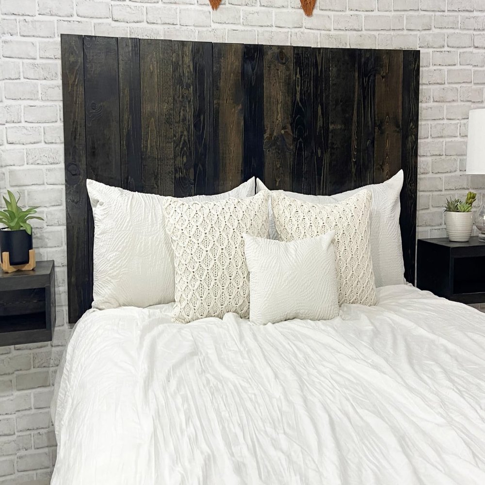 Barn Walls Solid Wood King Size Headboard, Black Barrel Stain with Smooth Natural Wood Grain Variation, Handcrafted Head Board Wall-Mounted Panels, Rustic Modern Bedroom, Built to Last