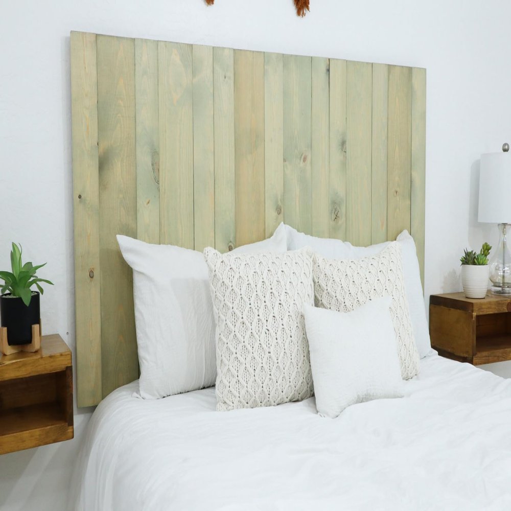 Barn Walls Solid Wood Queen Size Headboard, Sage Green Finish with Smooth Natural Wood Grain Variation, Handcrafted Head Board Wall-Mounted Panels, Rustic Modern Bedroom, Built to Last
