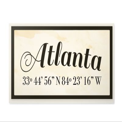 Stupell Industries Wood Cursive City Coordinates Atlanta Wall Plaque Art, 7 x 0.5 x 17, Multi-Color
