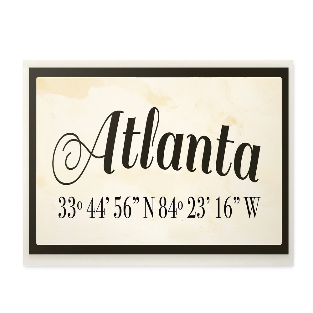 Stupell Industries Wood Cursive City Coordinates Atlanta Wall Plaque Art, 7 x 0.5 x 17, Multi-Color