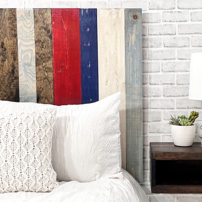 Barn Walls Americana Mix Design, Multicolored, Solid Wood Panel, Leans and Sticks on Wall, Smooth Finish, Anti-Shake, Rattle Free, Headboard Full Size