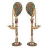 ARTVARKO Brass Pair of Bird Peacock Hanging Chain Diya Oil Lamp Stand, 9 Inches view 2