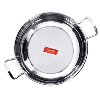 Sumeet Stainless Steel Induction Bottom (Encapsulated) Gas Stove Friendly Kadhai Size No.12 1.9 Liter