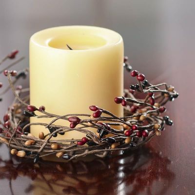 Artificial Fall Pip Berry Candle Rings  Pack of 6 Black, Tan and Burgundy Rustic Berry Farmhouse Home Decor for Centerpiece Decorations and Small Wreaths (Size: 7" diam)