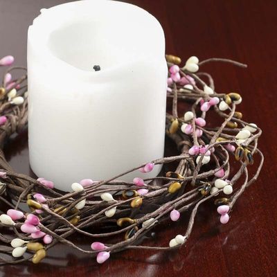 Artificial Spring Blossom Pink, Green & White Pip Berry Candle Rings  Pack of 6 Year Round Rustic Berries, Farmhouse Home Decor for Centerpiece Decorations and Small Wreaths (Size: 7" diam)