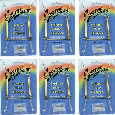 Creative Hobbies Deluxe Plate Display Hangers, Spring Style - Assembled & Ready to Use - Holds 5 to 7 Inch Plates, Gold Wire Spring Type, Hanger Hooks & Nails Included - Pack of 6