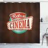 Ambesonne Movie Theater Shower Curtain, Retro Style Cinema Sign Design Film Festival Hollywood Theme, Cloth Fabric Bathroom Decor Set with Hooks, 69" W x 75" L, Vermilion Turquoise view 1