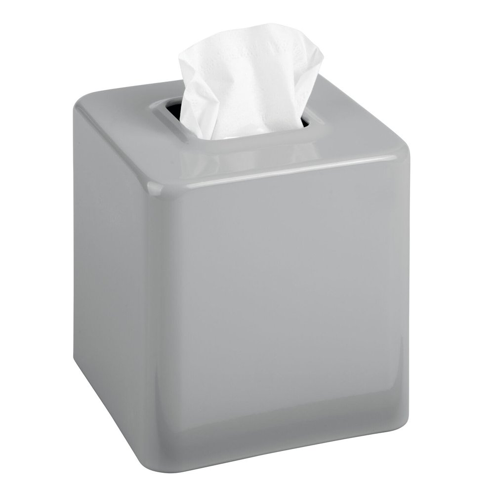 mDesign Metal Square Tissue Box Cover, Modern Facial Paper Holder - Accessories for Bathroom Vanity Countertop, Bedroom Dresser, Night Stand, Desk, Office and End Table - Unity Collection - Gray
