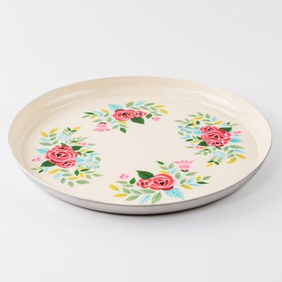 One Hundred 80 Degrees Hand Painted Floral Round Metal Tray