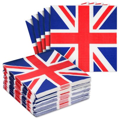 Juvale British Napkins - 2-Ply, 6.5 x 6.5 in, 100 Count - Union Jack Cocktail Paper Napkins for Union Jack Party Supplies & Themed Party Decor