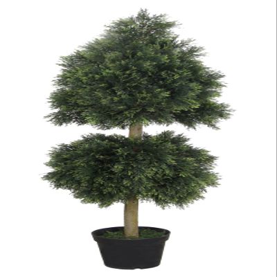 AMERIQUE Unique And Gorgeous 6 Feet Wide And Dense Cypress Topiary Double Ball Artifical Tree Silk Plant with UV Protection Indoor And Outdoor, With Decorative Pot, Feel Real Technology, Super Quality