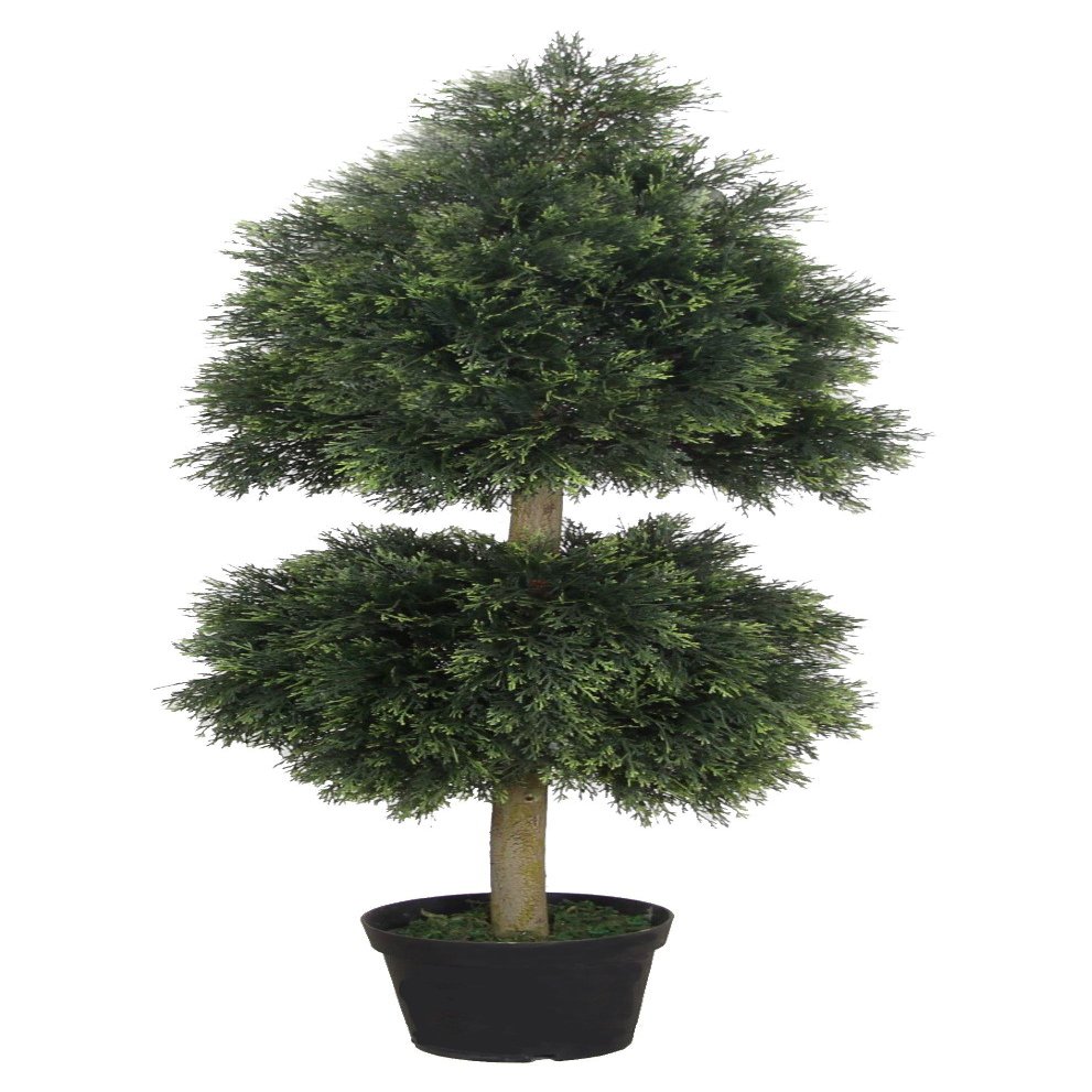 AMERIQUE Unique And Gorgeous 6 Feet Wide And Dense Cypress Topiary Double Ball Artifical Tree Silk Plant with UV Protection Indoor And Outdoor, With Decorative Pot, Feel Real Technology, Super Quality