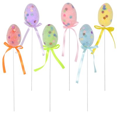Gift Boutique 36 Pack Foam Easter Egg Picks Decorative Sticks Pastel Colors Glittered and Painted for Table Home Wreath Crafts