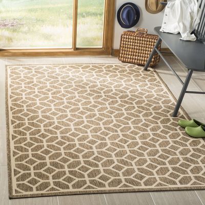 SAFAVIEH Washable Rug Outdoor Linden Collection - 4' x 6', Beige & Cream, Non-Shedding & Easy to Clean, Ideal for Patio, Backyard, Mudroom (LND127D)