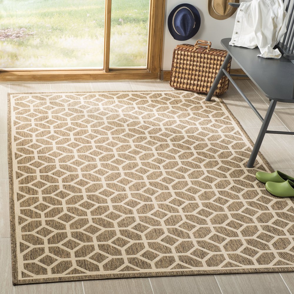 SAFAVIEH Washable Rug Outdoor Linden Collection - 4' x 6', Beige & Cream, Non-Shedding & Easy to Clean, Ideal for Patio, Backyard, Mudroom (LND127D)