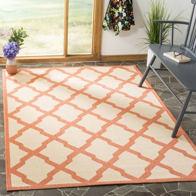 SAFAVIEH Washable Rug Outdoor Linden Collection - 4' x 6', Cream & Rust, Non-Shedding & Easy to Clean, Ideal for Patio, Backyard, Mudroom (LND122R)