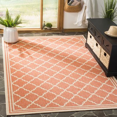 SAFAVIEH Washable Rug Outdoor Linden Collection - 4' x 6', Rust & Cream, Non-Shedding & Easy to Clean, Ideal for Patio, Backyard, Mudroom (LND121P)
