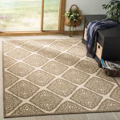 SAFAVIEH Washable Rug Outdoor Linden Collection - 4' x 6', Cream & Beige, Non-Shedding & Easy to Clean, Ideal for Patio, Backyard, Mudroom (LND132C)