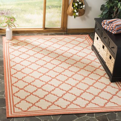 SAFAVIEH Washable Rug Outdoor Linden Collection - 4' x 6', Cream & Rust, Non-Shedding & Easy to Clean, Ideal for Patio, Backyard, Mudroom (LND121R)