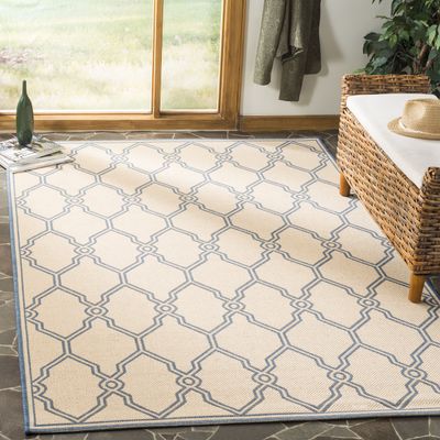 SAFAVIEH Washable Rug Outdoor Linden Collection - 4' x 6', Cream & Blue, Non-Shedding & Easy to Clean, Ideal for Patio, Backyard, Mudroom (LND124N)