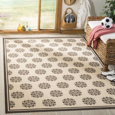 SAFAVIEH Washable Rug Outdoor Linden Collection - 4' x 6', Cream & Brown, Non-Shedding & Easy to Clean, Ideal for Patio, Backyard, Mudroom (LND181U)