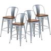 Changjie Furniture 24 Inches Metal Barstools Set of 4 Counter Height Bar Stools Industrial Stools with Backs High Back Chairs for Kitchen Island (24 Inch, Silver) view 3
